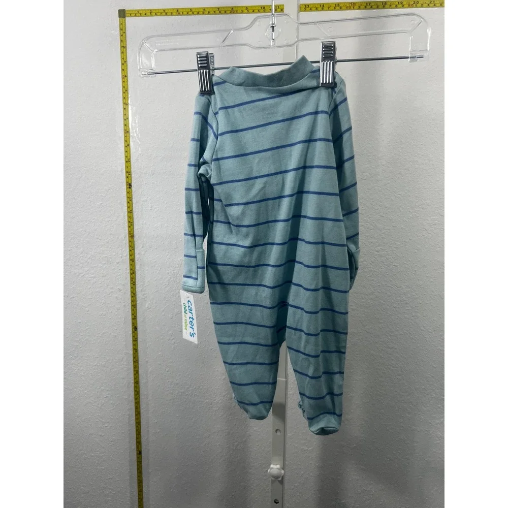 Carters Child of Mine Little Brother Striped 2-Way Zip‎ Sleeper 0-3M Blue NWT
